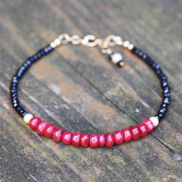 Stunning Natural Black Spinel and Ruby Bracelet 14K Yellow Gold Filled , 7.5" - - Picture 8 of 8